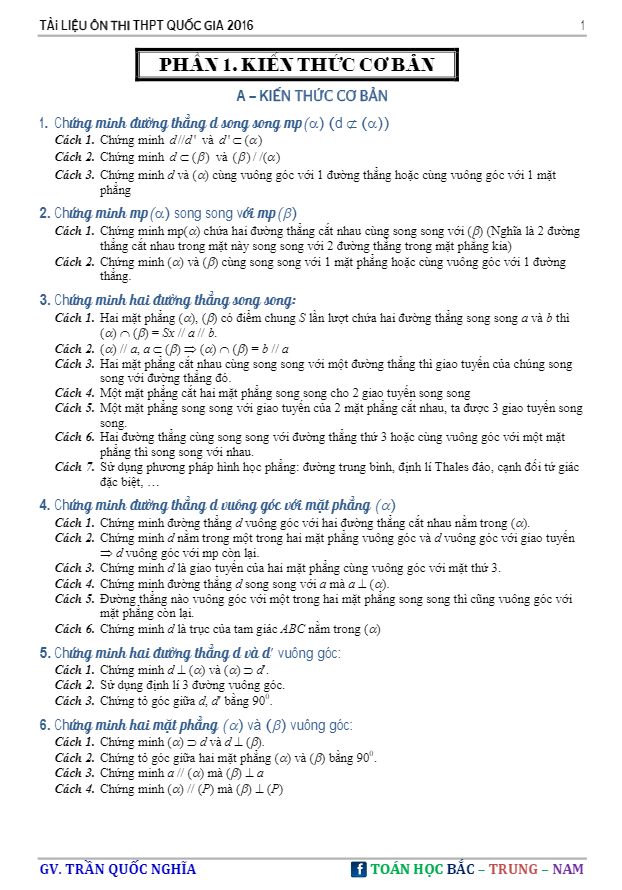Chuyên đề hình học không gian 2016 - Trần Quốc Nghĩa